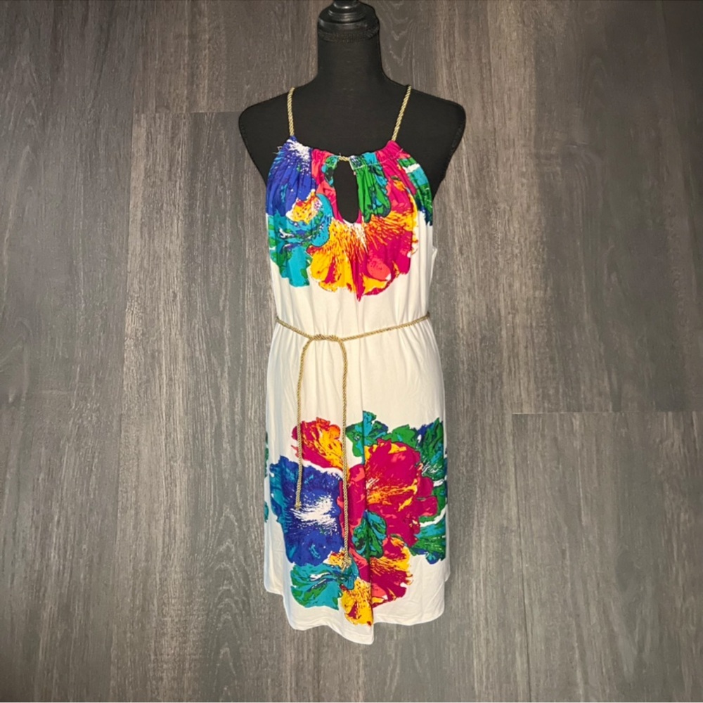 ECI New York Floral Halter Dress Size 2 | Colorful Tropical Print